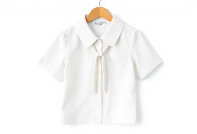 White peter pan collar blouse with cross tie for girls