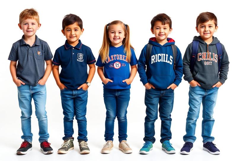 Students in blue jeans with school spirit shirts for jean day